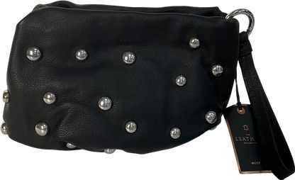 Next Black Leather Studded Clutch Bag