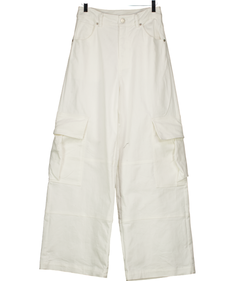 LE White Wide Leg Cargo Jeans UK XS