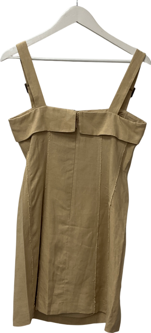 MANGO Beige Linen Dress With Buckle Straps UK M