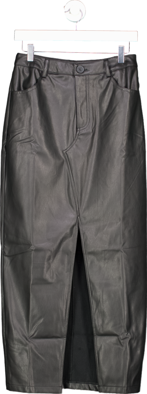 ASOS Black Faux Leather Midi Skirt UK 10