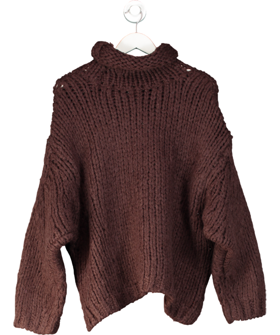 Free People Brown Chunky Wool Blend Roll Neck Pull Over UK S