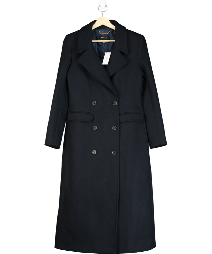 Karen Millen Blue Italian Wool Double Breasted Longline Coat UK 8