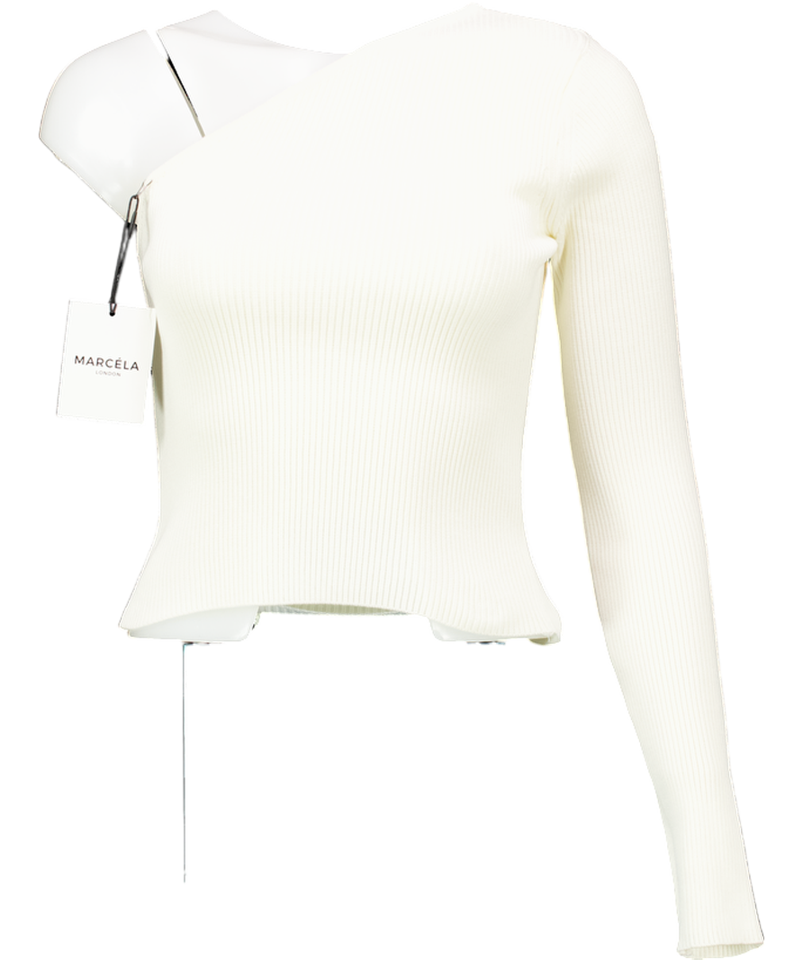 Marcela Cream Suri Asymmetrical One Shoulder Knit Top UK S/M