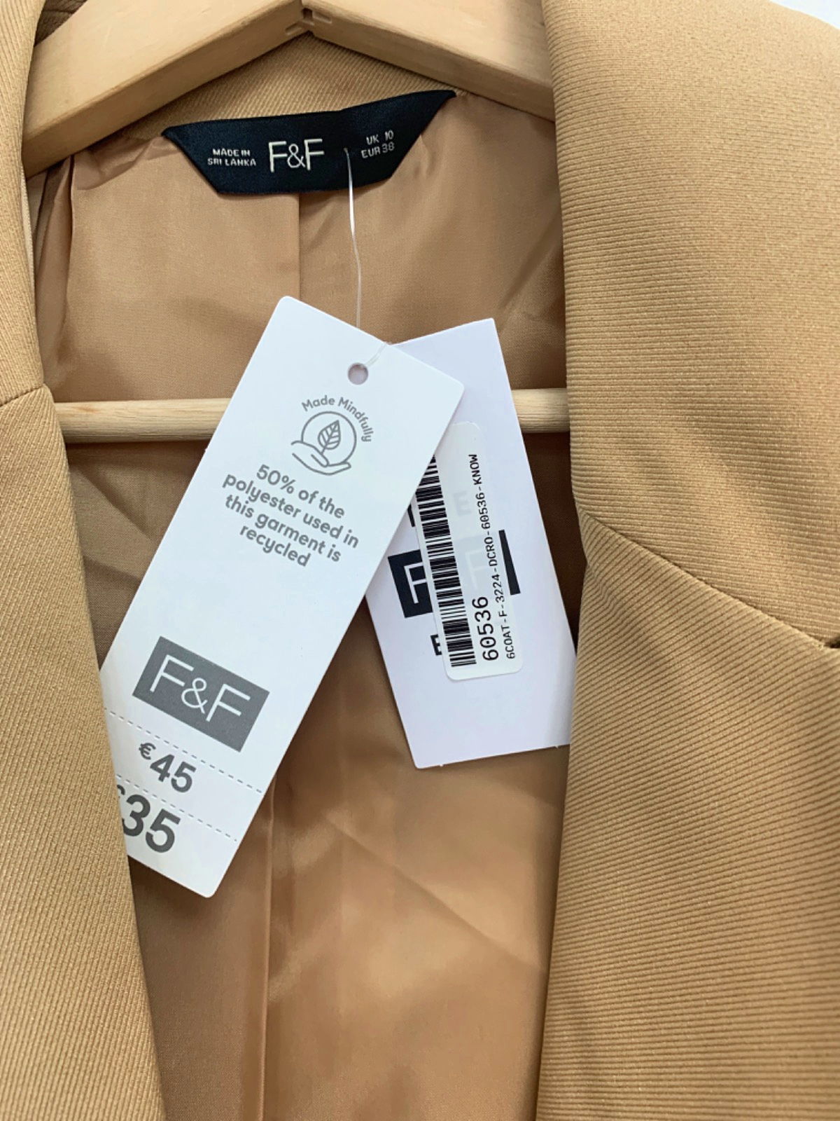F&F Camel Double Breasted Blazer UK 10