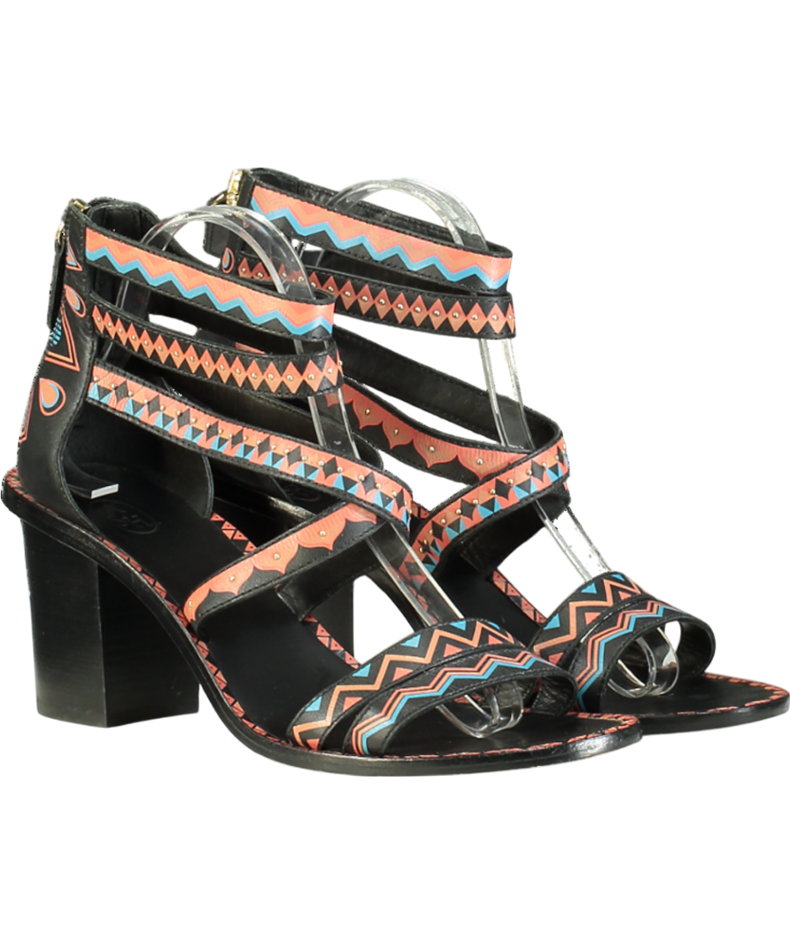 ASH Black Abstract Printed Ankle Sandals UK 7 EU 40 👠