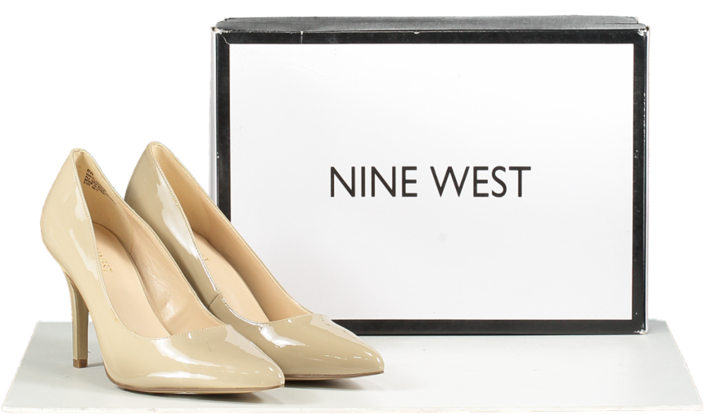 Kurt Geiger Nine West Nude Patent Mid Heel Court Shoes UK 7.5  👠