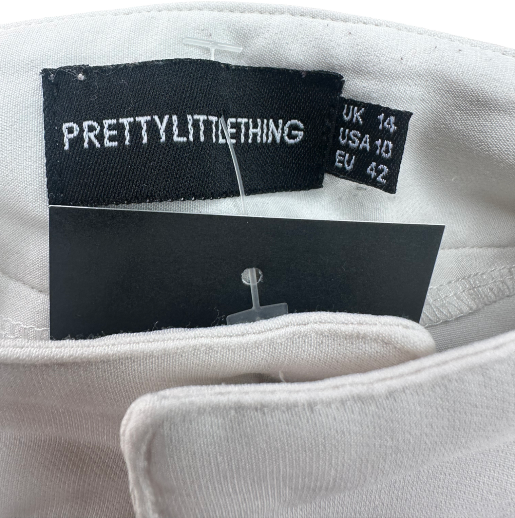 PrettyLittleThing Premium White Tailored Pleated Lined Wide Leg Trousers UK 14