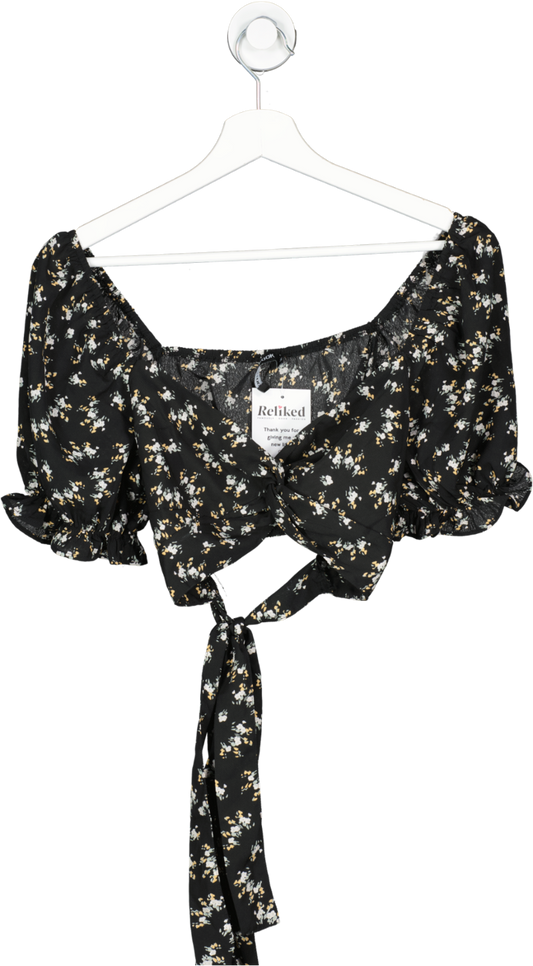 outfitbook Black Wrap Around Floral Top UK M