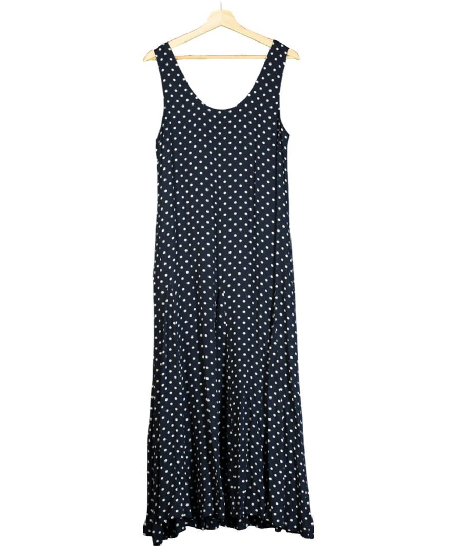 Albaray Blue Spot Godet Maxi Dress, Navy/white UK 12