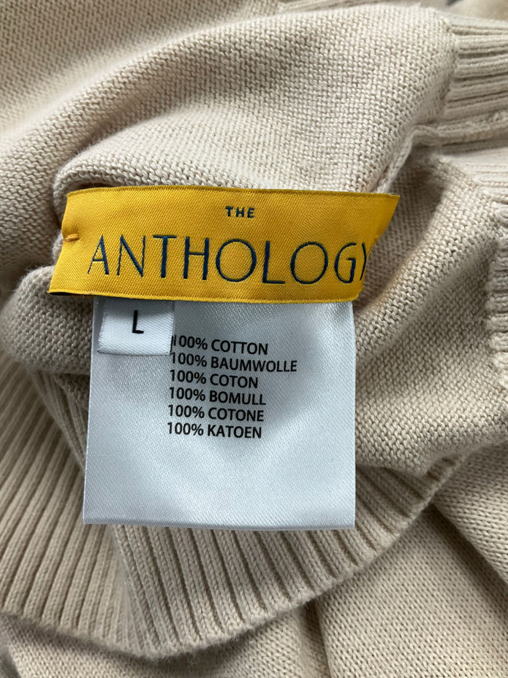anthology Beige Knitted Short Sleeve Jumper UK L