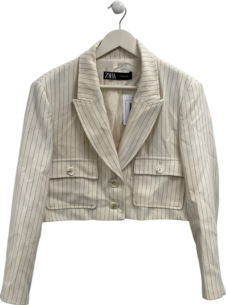 ZARA Cream Pinstripe Cropped Blazer UK XL