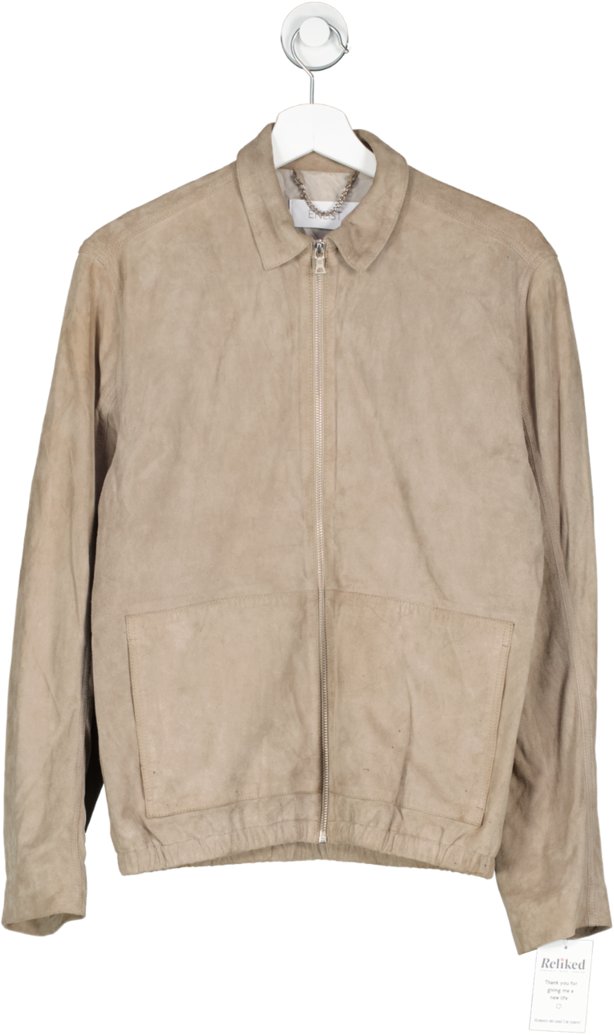 enlist Beige Suede Bomber Jacket UK XS