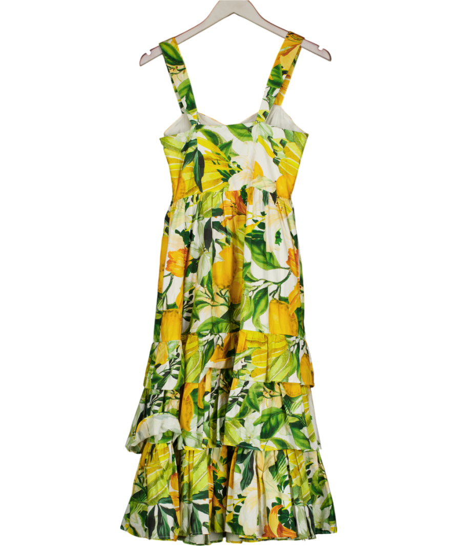 H&M Yellow / Green Floral Tiered Cotton Poplin Dress UK 8
