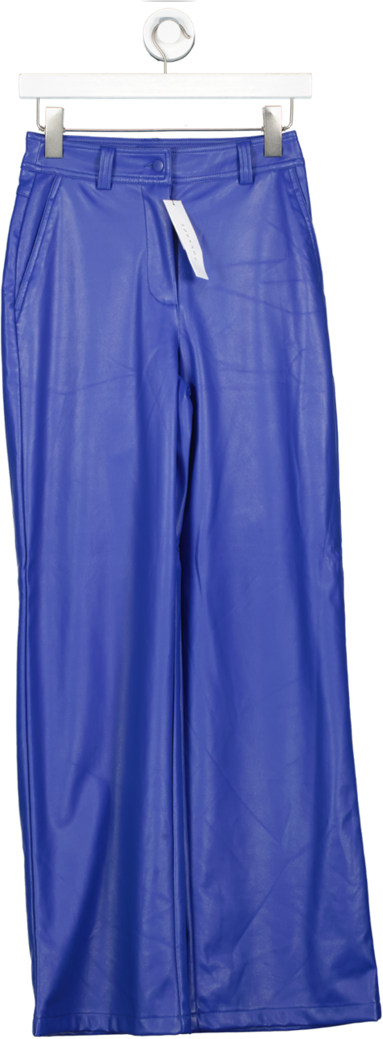 Topshop Blue Faux Leather Wide Leg Trousers UK 8