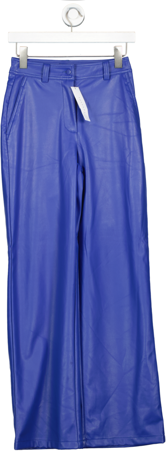 Topshop Blue Faux Leather Wide Leg Trousers UK 8
