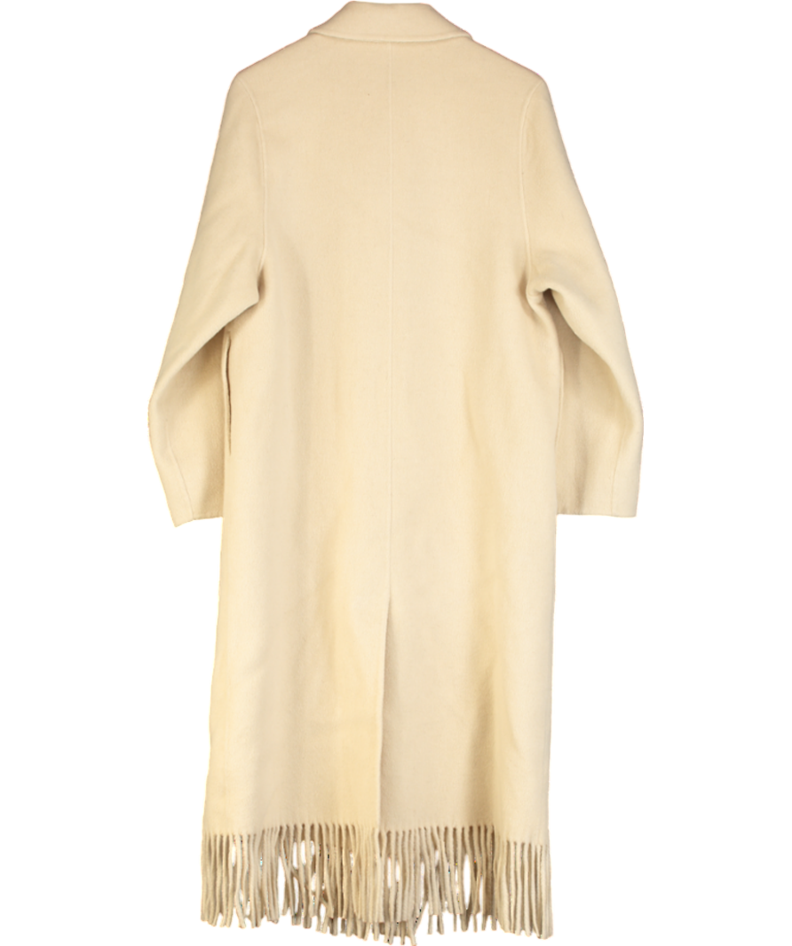 MANGO Cream Fringe Wool-blend Coat UK S