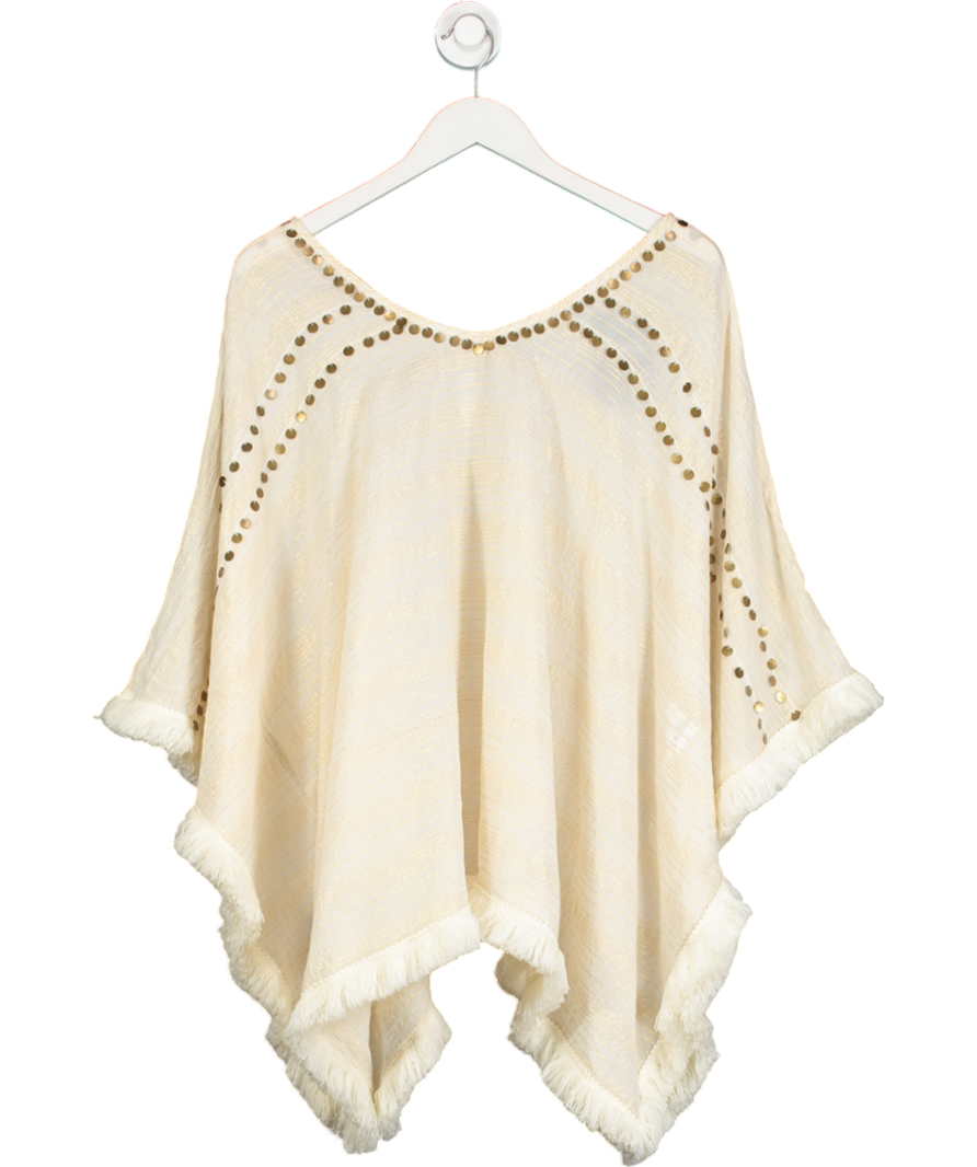 Cream Disc Embellished Poncho One Size