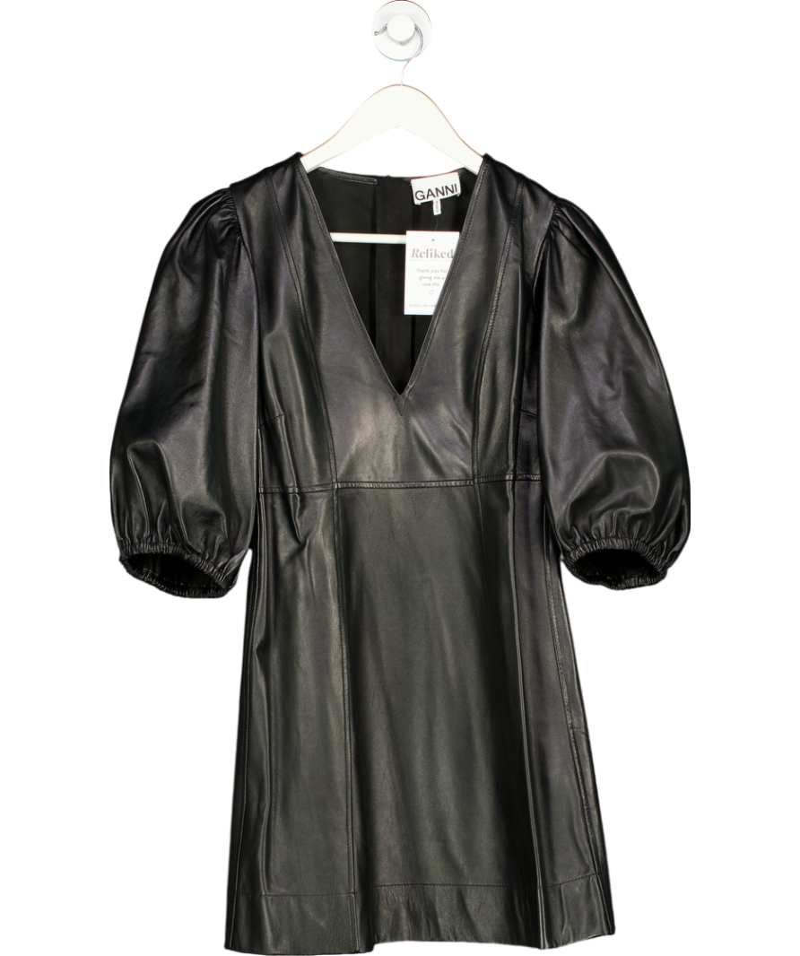 Ganni Black Lambs Leather Dress UK 6