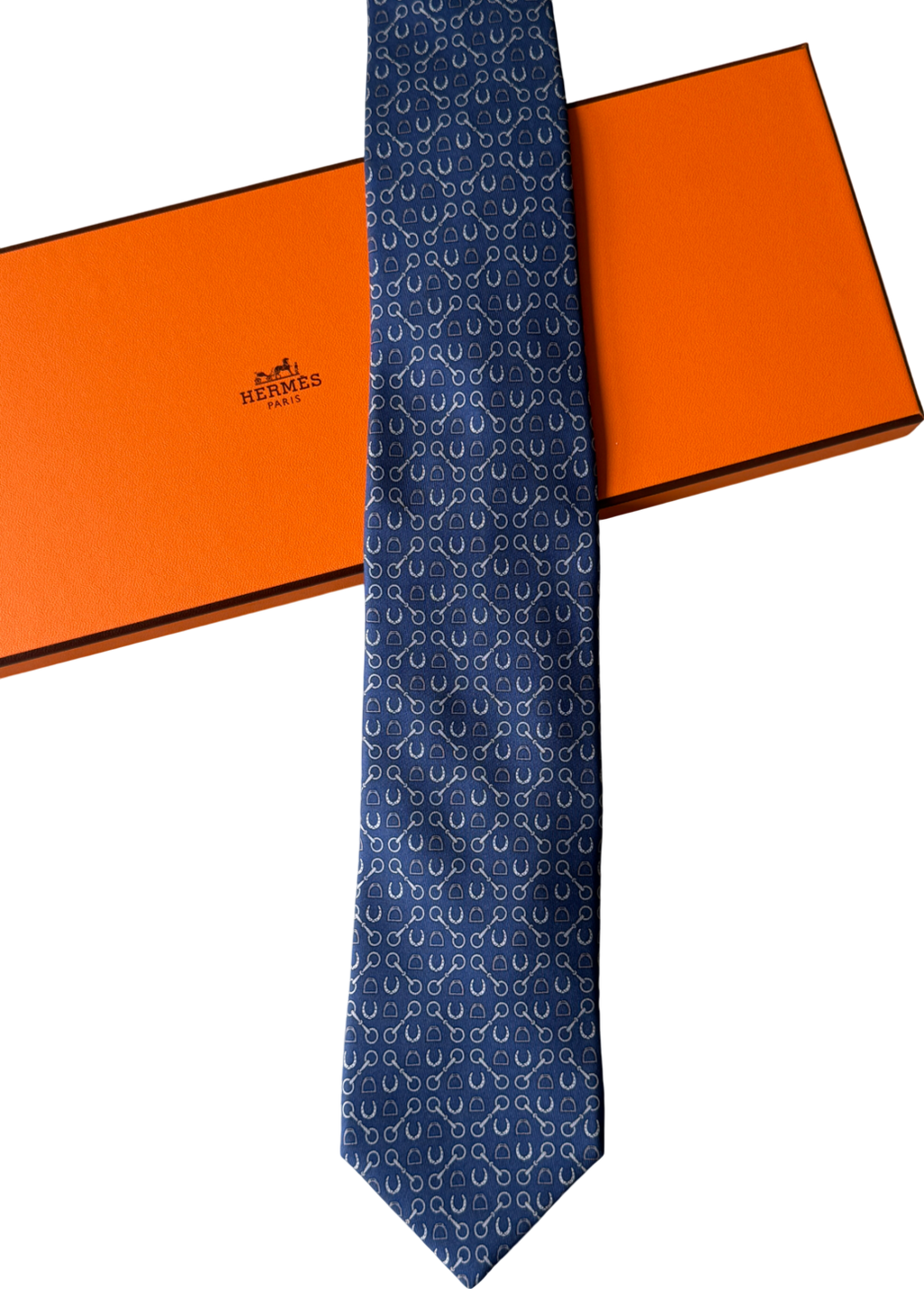 Hermès Blue 100% Silk Horsebit Neck Tie 606053