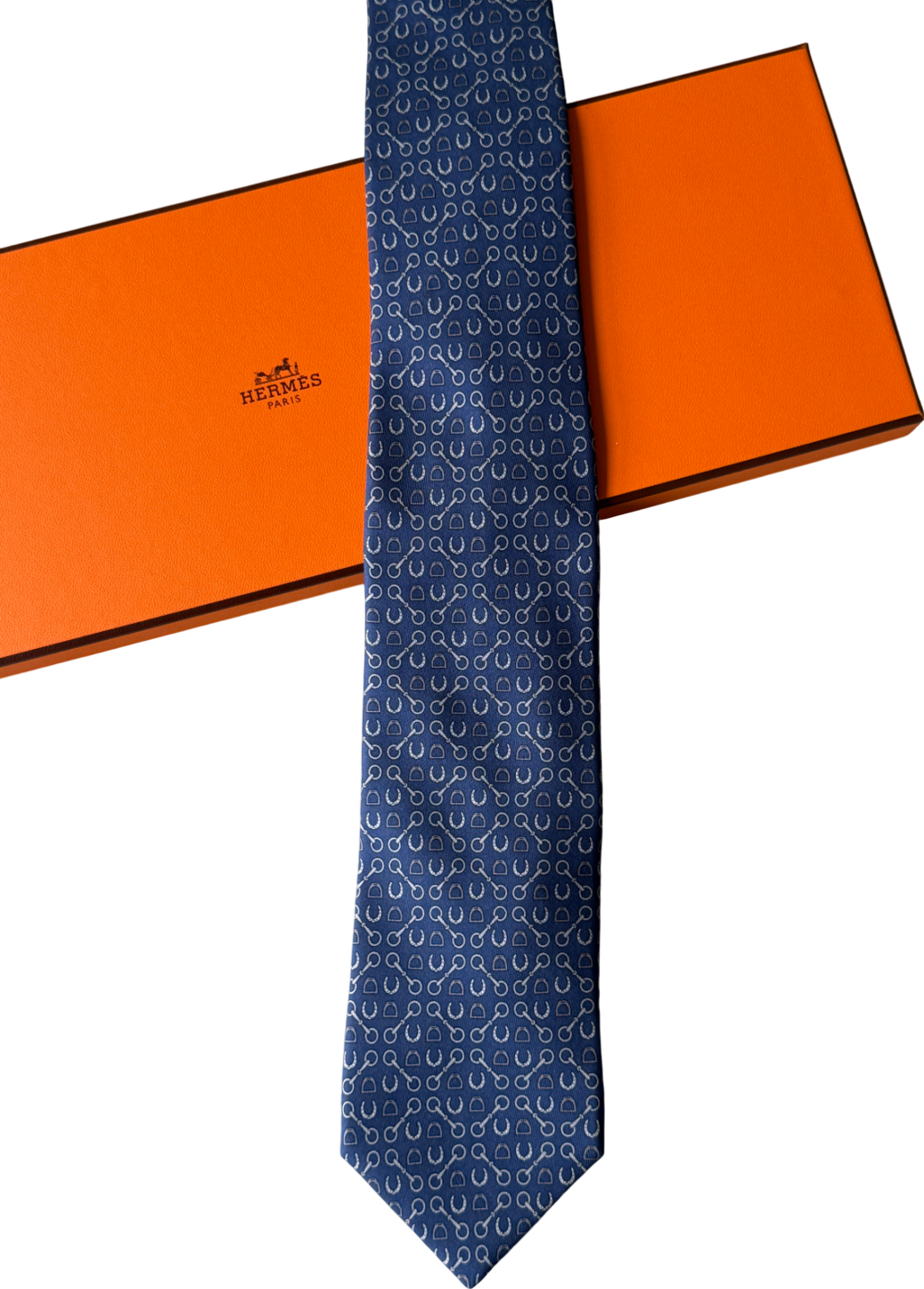 Hermès Blue 100% Silk Horsebit Neck Tie 606053