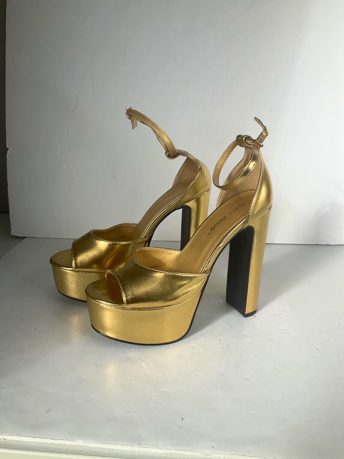 Public Desire Gold Platform Heels UK 5