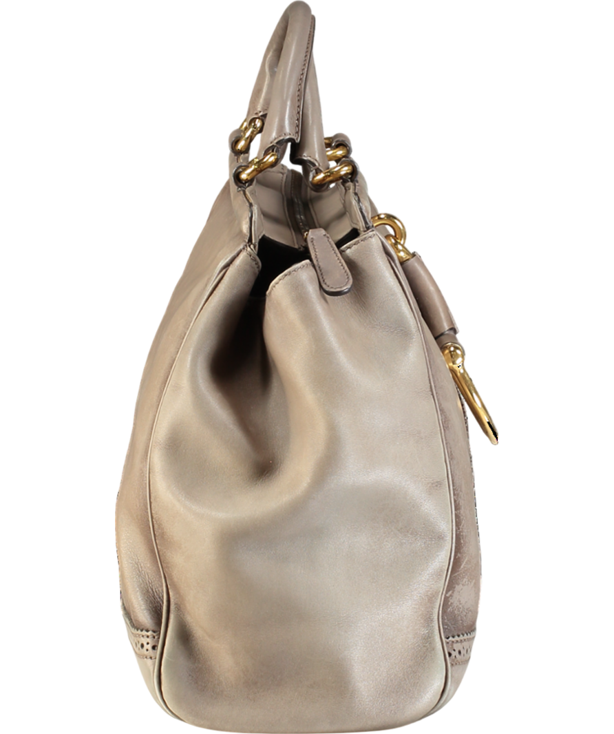 GUCCI Taupe Leather Duilio Brogue Satchel Handbag