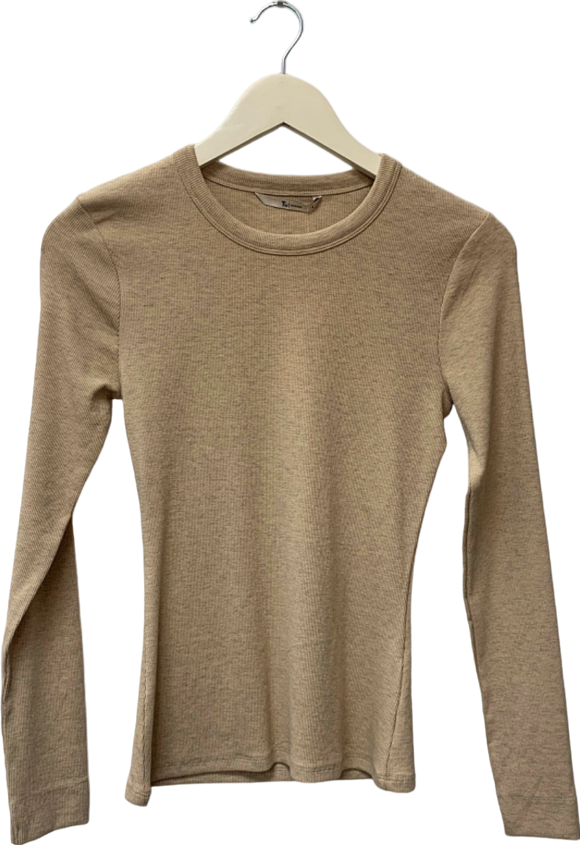 Tu Beige Ribbed Long Sleeve Top UK 8