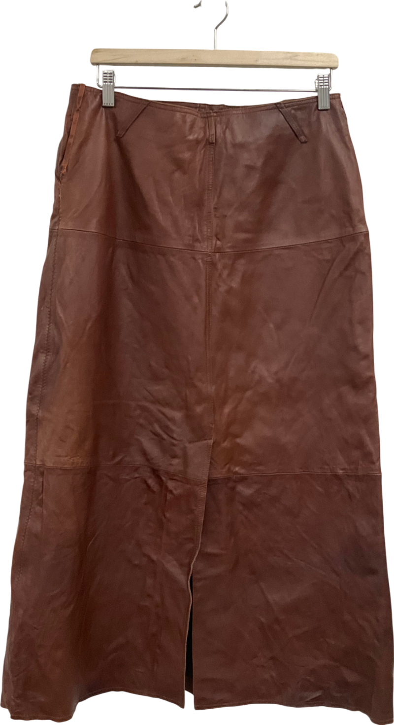 Next Brown Florere Leather Pencil Midi Skirt UK 14