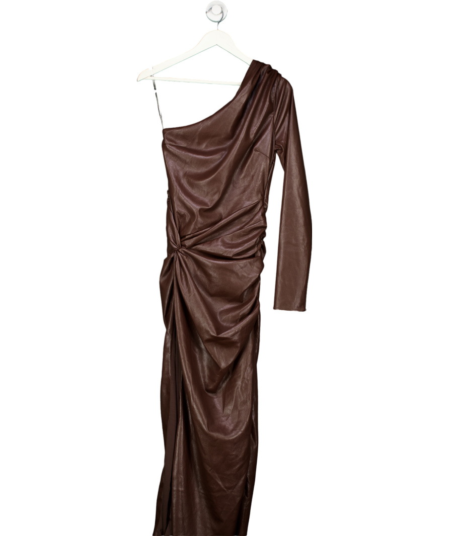 House of CB Brown Octavia Faux Leather Twist Knot Maxi Dress UK M