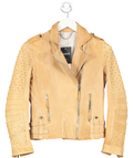 Royal Sunday Beige Camel Leather Jacket Silver Studded Arms UK 8