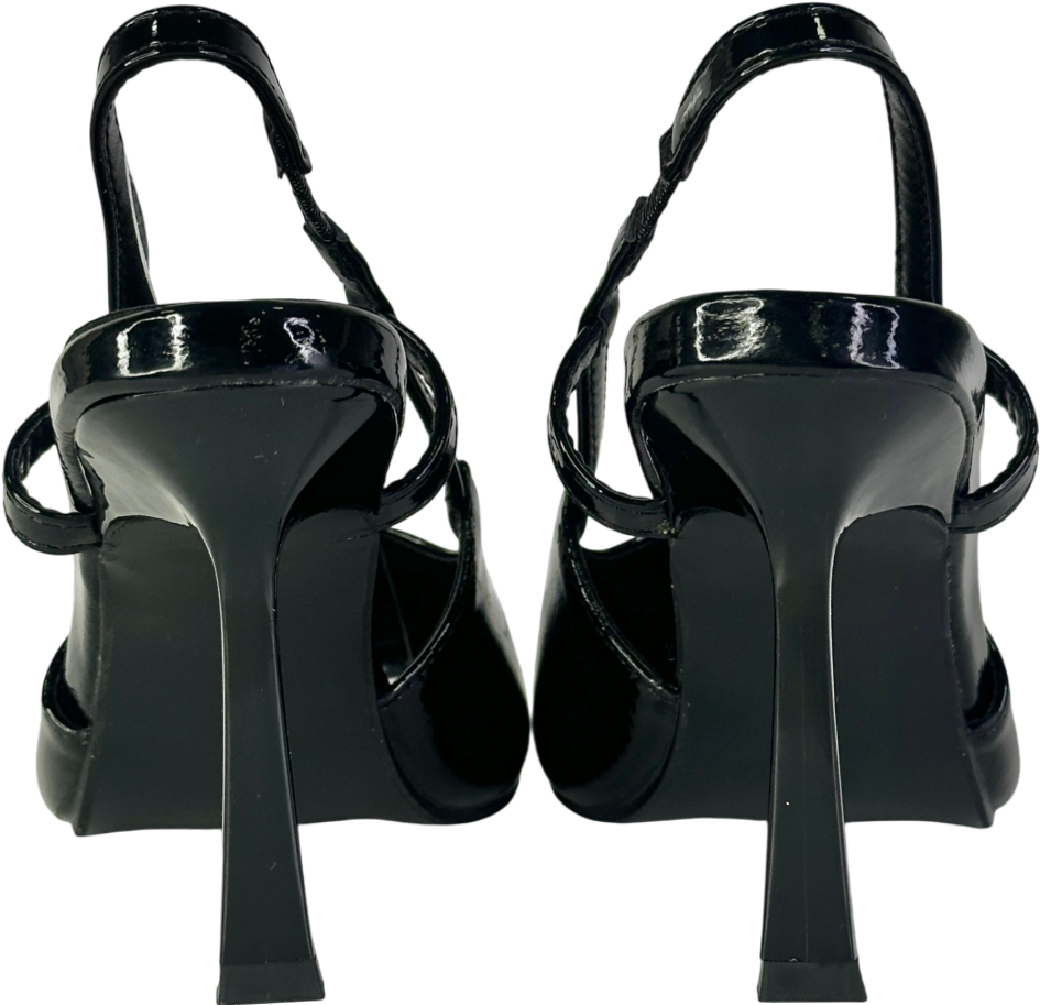 Black Patent Faux Leather Gold Capped Heels UK 4 EU 37 👠