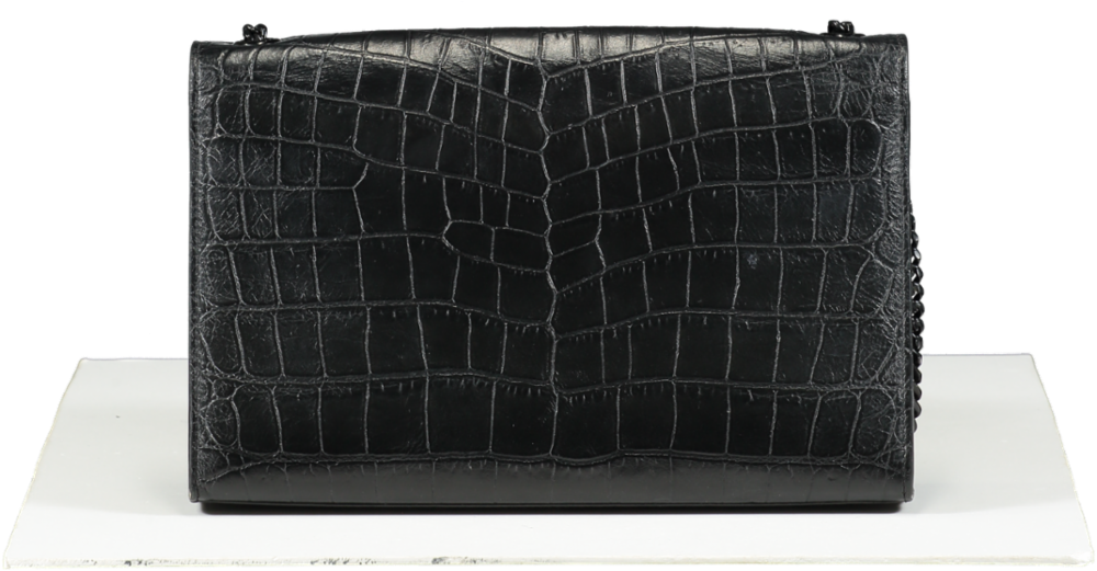 Saint Laurent Black Crocodile-embossed Leather Logo Crossbody / Shoulder Bag
