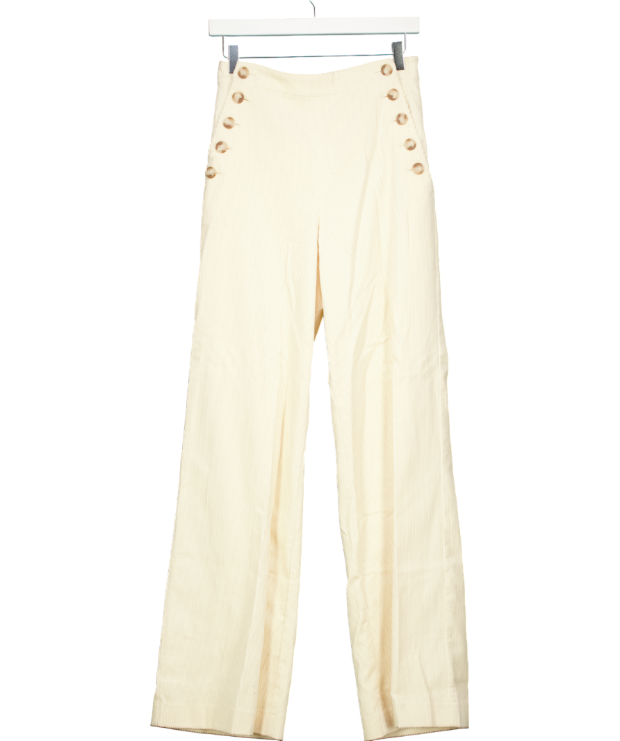 Sezane Cream Croduroy Marino Button Detail Trousers UK 8