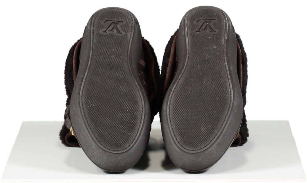 Louis Vuitton Brown Leather/sherpa Monogram Lace-up Boots UK 5.5 EU 38.5 👠