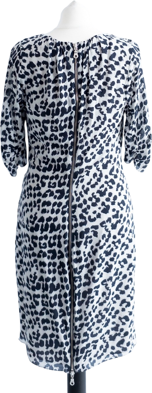 Whistles Grey / Black Stretch Silk Animal Print Bodycon Dress With Exposed Back Zip UK 12