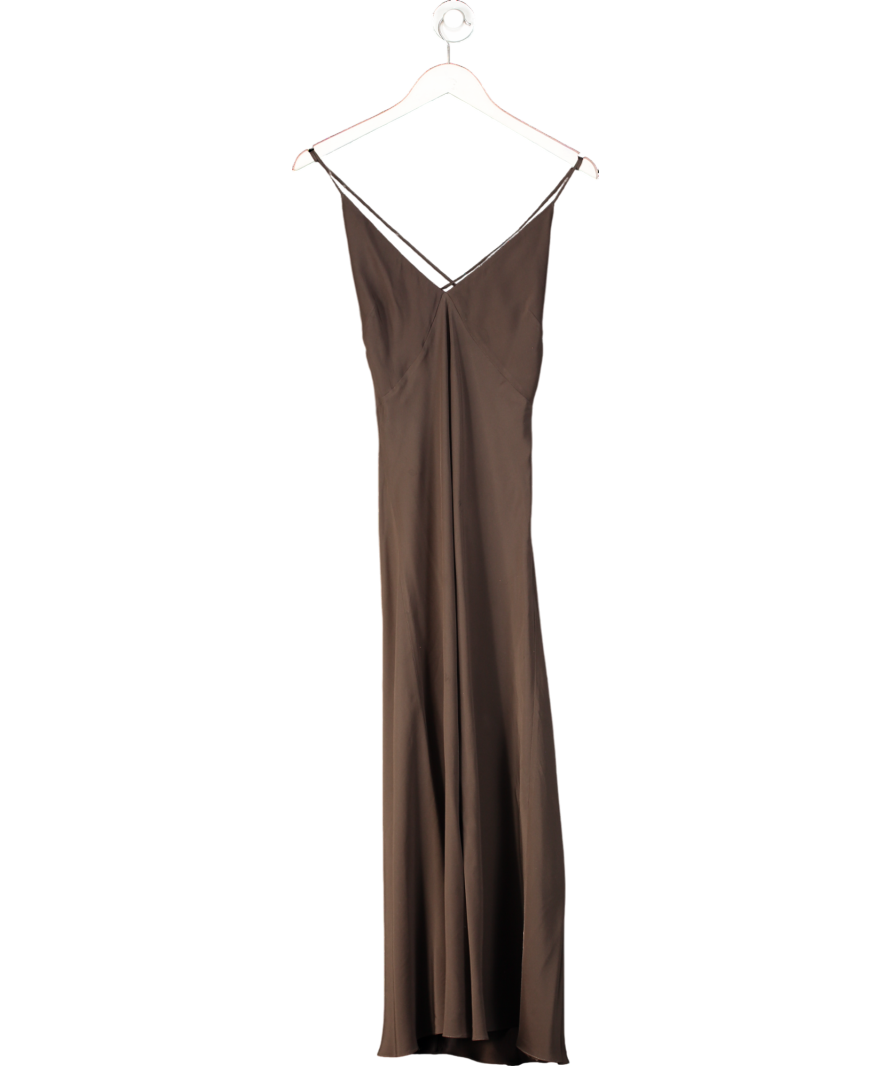 The Bekk Brown 100% Silk Mesh Detail Slip Dress UK 8