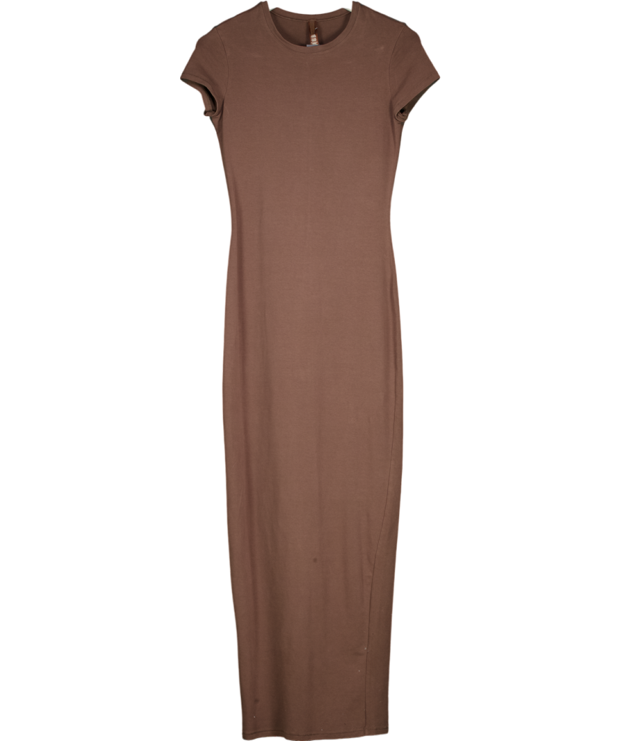 SKIMS Brown Soft Cotton Mix Short Sleeve Maxi Dress UK M