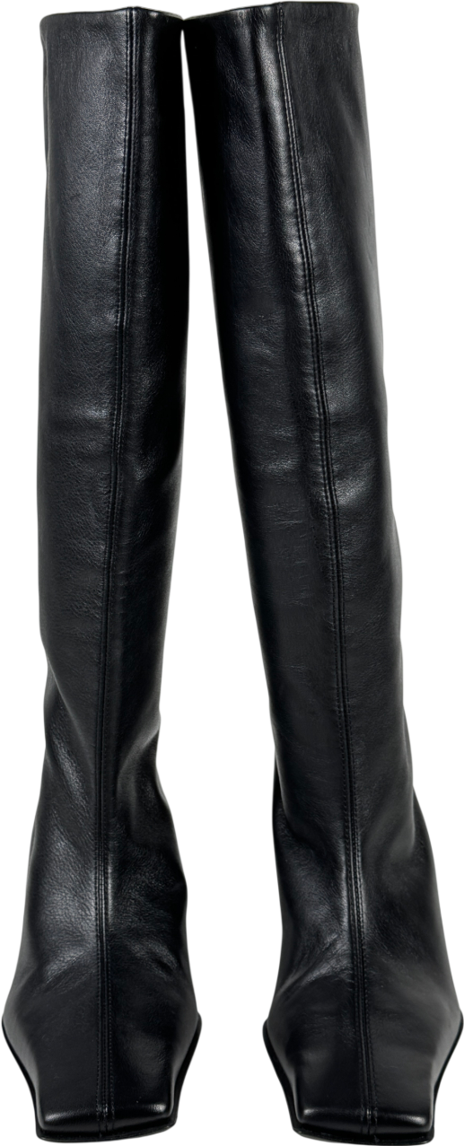 ASOS Premium Pull On Chisel Toe Knee Boots In Black Leather UK 7 EU 40 👠