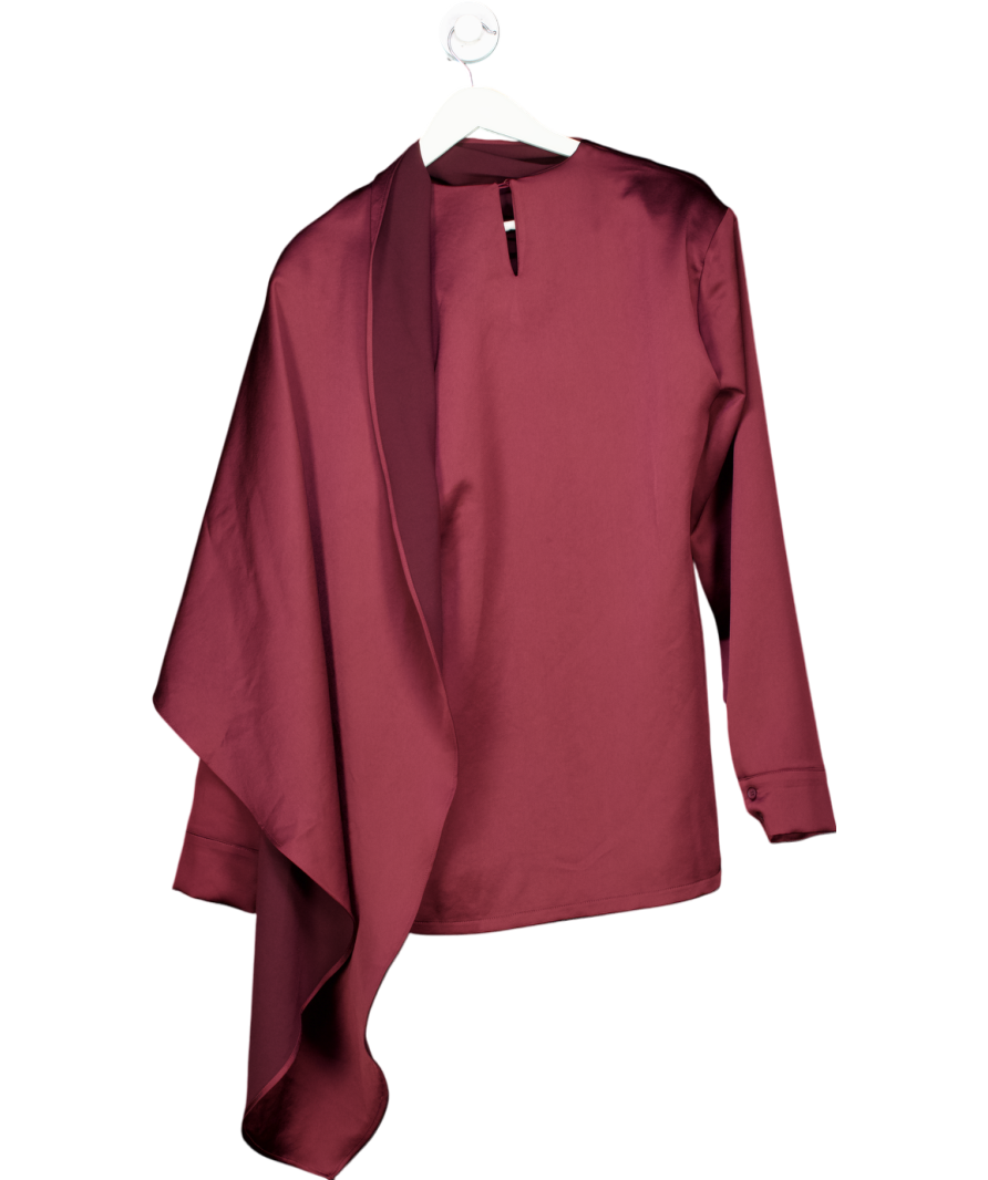 Source Unknown Red Koa Scarf Collar Satin Blouse UK S/M