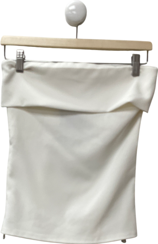 ZARA White Strapless Fold Over Bandeau Top UK XS