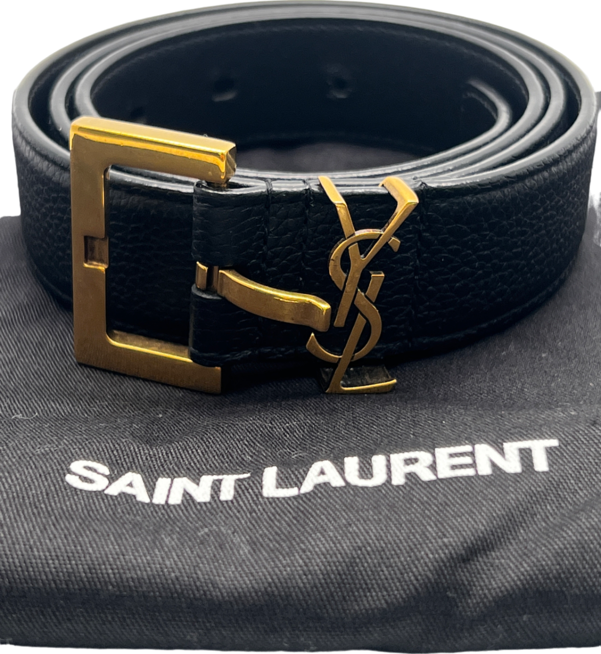 YSL Black Cassandre Belt With Square Buckle In Grained Leather UK S