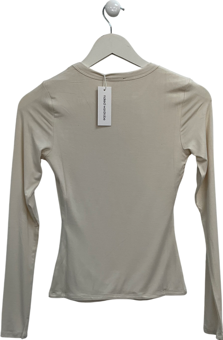 Naked Wardrobe Cream Smooth Crewneck Top UK S