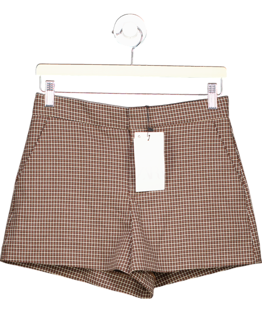 ZARA Brown Plaid Highwaist Shorts UK S