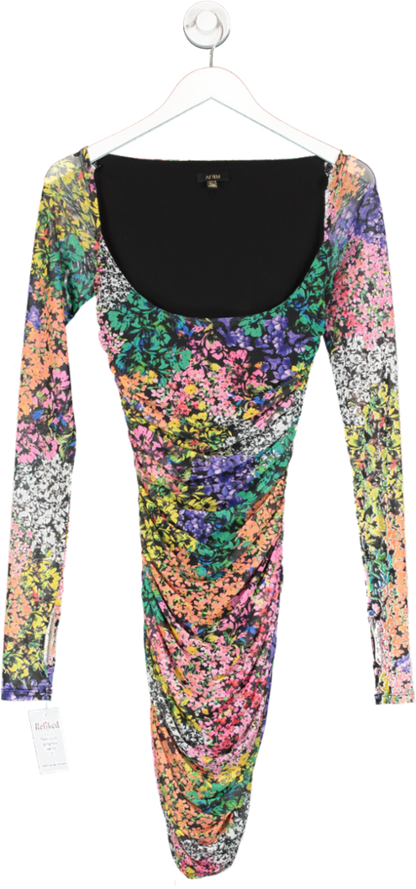 AFRM Multicoloured Floral Long Sleeve Mesh Dress UK XS