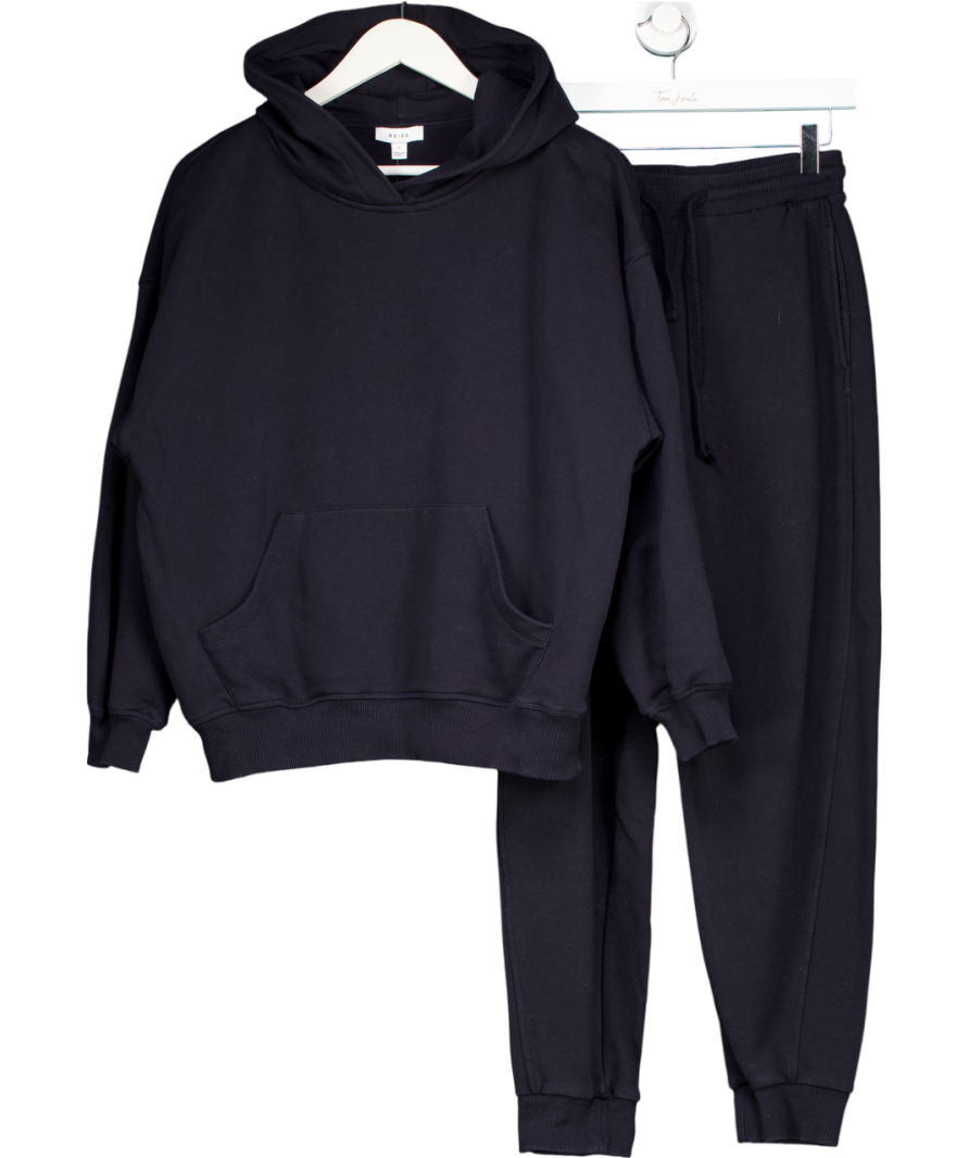 REISS Black Cody Cotton Blend Crew Neck Hoodie And Drawstring Joggers UK XS/S