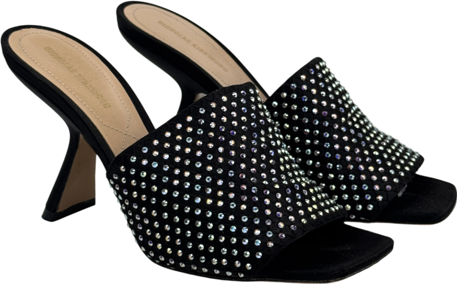 NICHOLAS KIRKWOOD Black Alba 90 Crystal-embellished Suede Mules UK 4 EU 37 👠