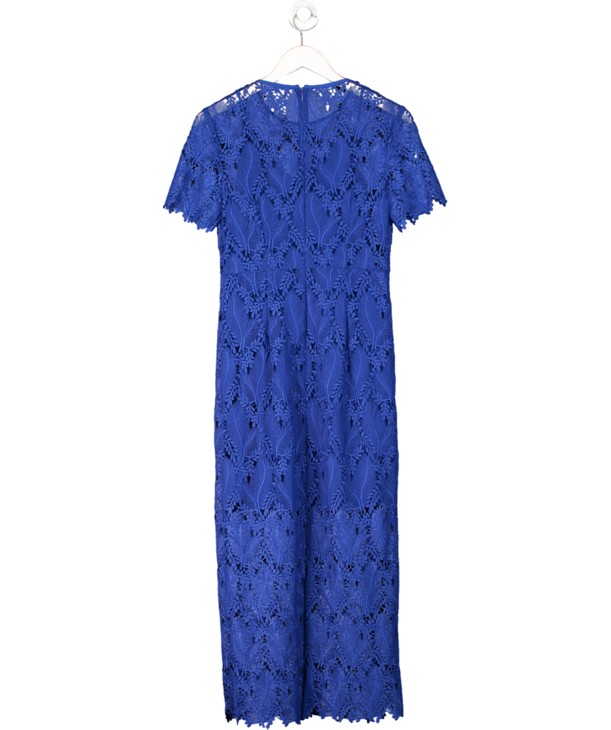Diane von Furstenberg Blue Tailored Lace Overlay Midi Dress UK 8