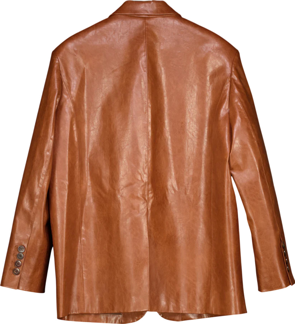 Fabrique X Sinha-stanic Brown Stonham Oversize Blazer In Eco Wax Leather UK XS