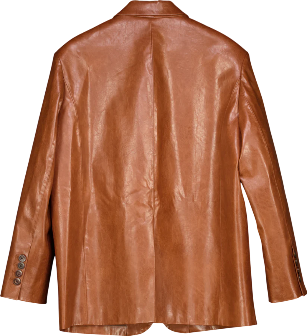 Fabrique X Sinha-stanic Brown Stonham Oversize Blazer In Eco Wax Leather UK XS