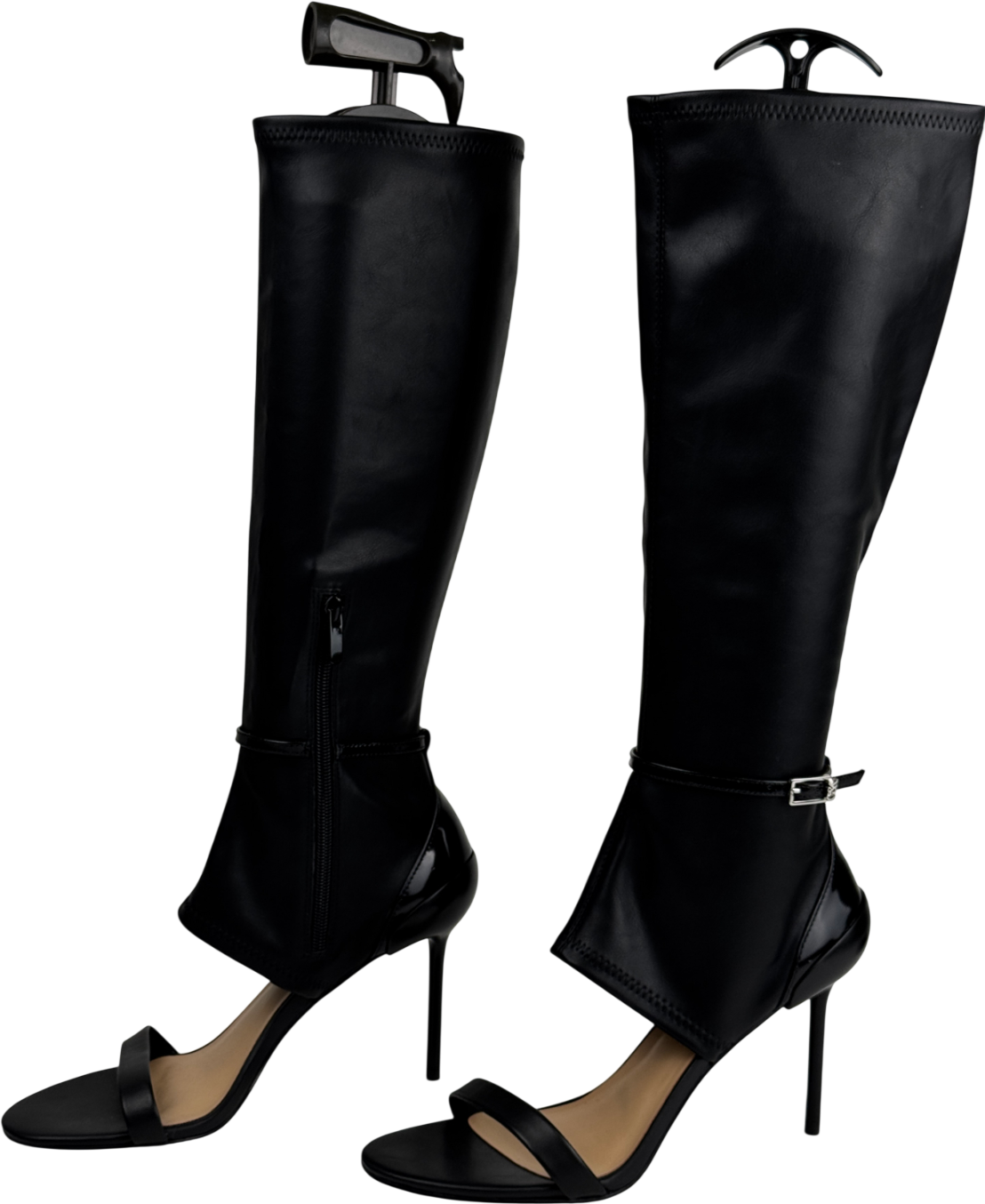 CHARLES & KEITH Black Gabriel Leather Stiletto-heel Boot Sandals UK 6 EU 39 👠